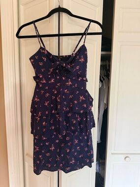 City Studio Navy Dress with Pink Floral Trim